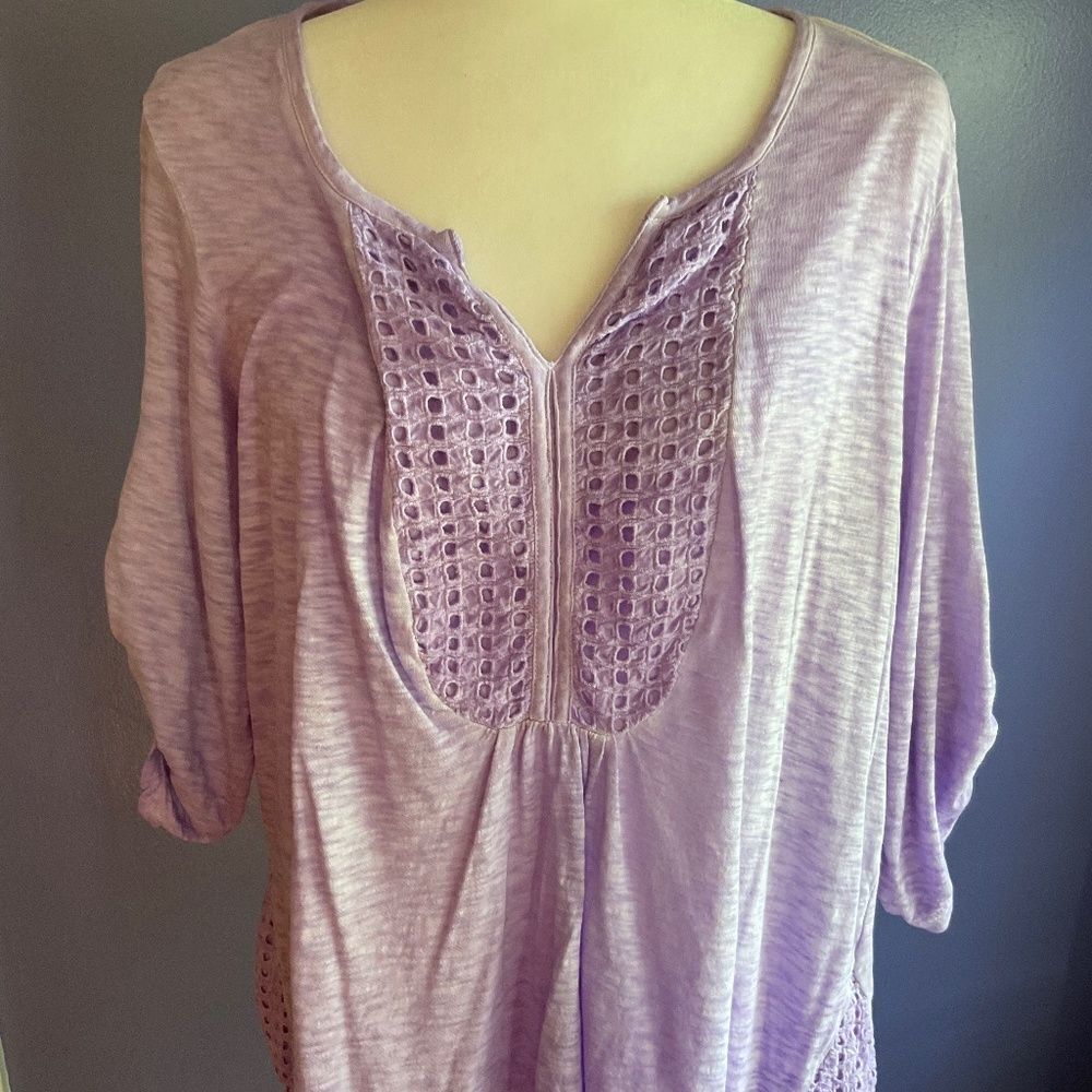 Lilac Style&Co. Slubby Top/Tunic with Crochet Details size 1X